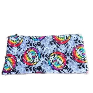 Grateful Dead lightning bolt zipper Rainbow cosmetic bag tie dye cotton